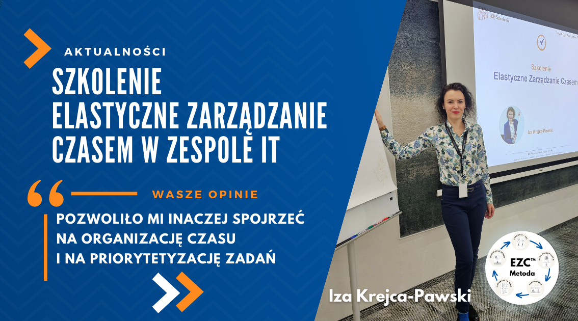 Zespół IT pracujący nad projektem – wdrożenie metody Elastyczne Zarządzanie Czasem EZC™ w branży technologicznej.