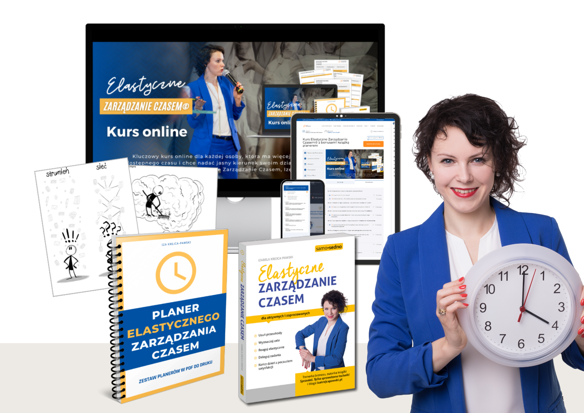 Zestaw narzędzi metody EZC: Oficjalny Planer EZC, książka Elastyczne Zarządzanie Czasem i dostęp do kursu online.